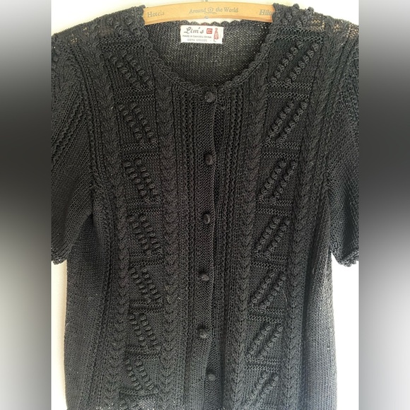 Vintage Doen Style Vintage Crochet Black Knit Sweater size Large Cotton - Picture 7 of 7